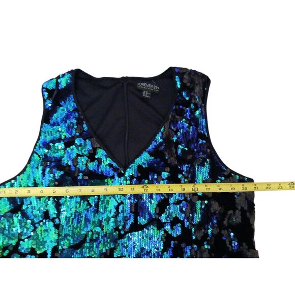 Forever 21 Mini Dress Sequin Plus 2X Green Iridescent Holiday Christmas NY Party - Picture 13 of 16